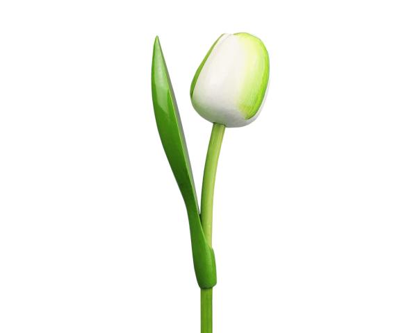 Wooden tulip in a wooden base, to stand, 34cm high, made in Holland, color: white/green